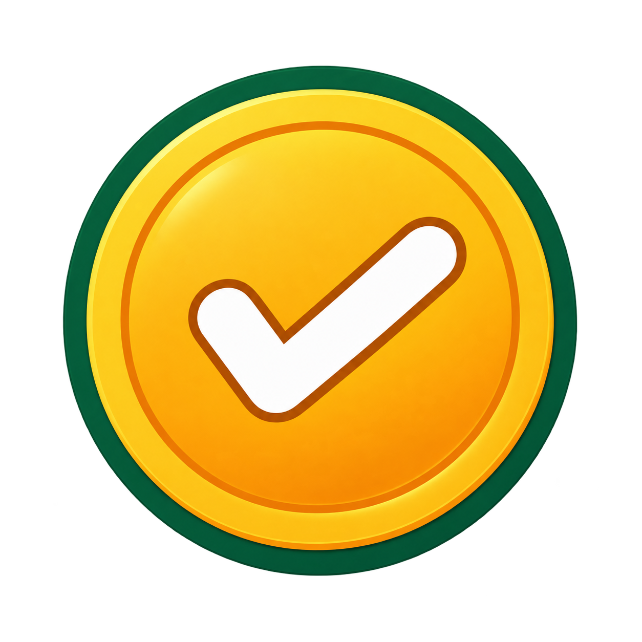Golden Safini Time Coin with a green rim and an amber-outlined white checkmark, on a transparent background